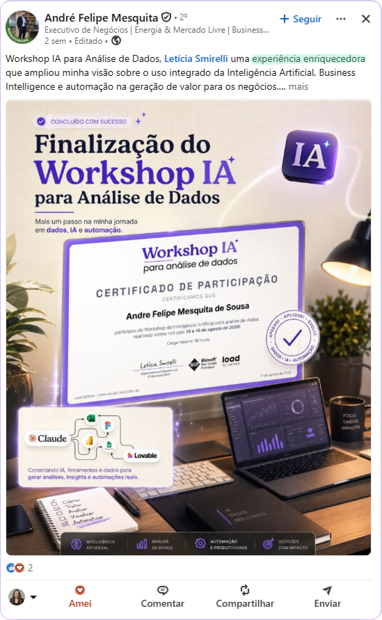 Depoimento de participante do Workshop IA para Análise de Dados 5